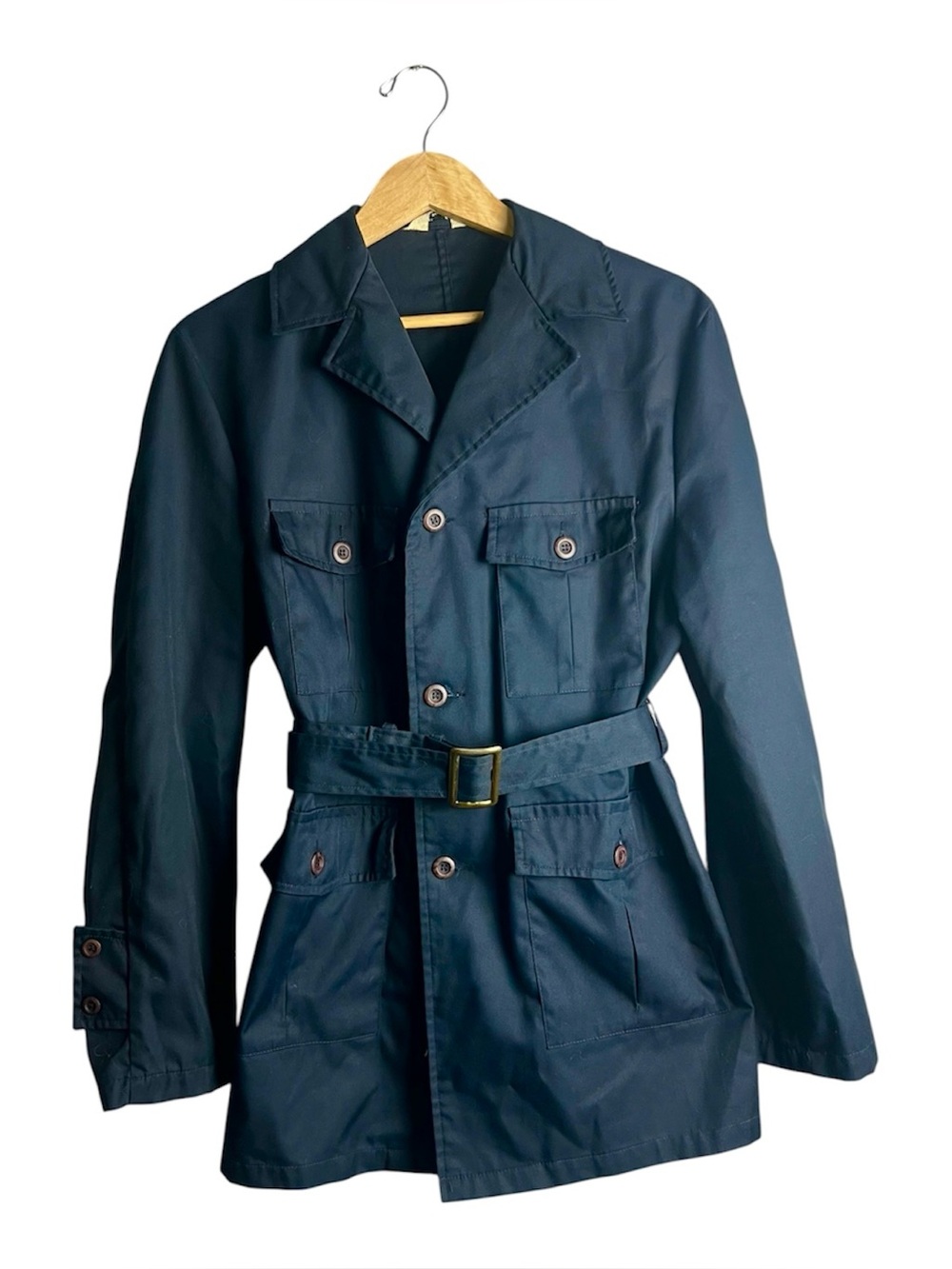 Vintage Mr Bill Mens Navy Blue Belted Safari Jacket Utility Field Coat Size 40